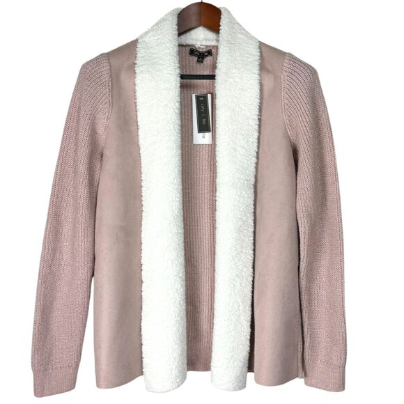 Stitch Fix Womens Faux Fur Lined Open Front Cardigan Sweater Jacket Pink White M - Picture 2 of 8